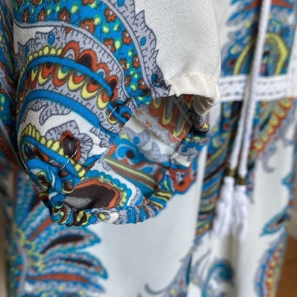 Daniel Rainn Multicolor Peasant Top Blouse Tunic Women’s L Crochet Boho paisley - Picture 6 of 8
